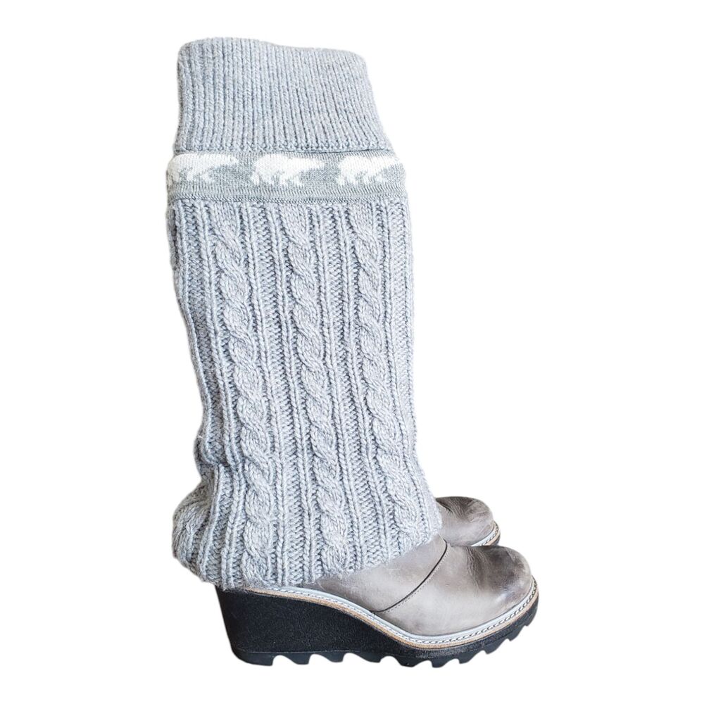 Sorel Crazy Cable Wedge Cable Knit Boots Slouch Boots Women 6.5 Grey Bear Wool